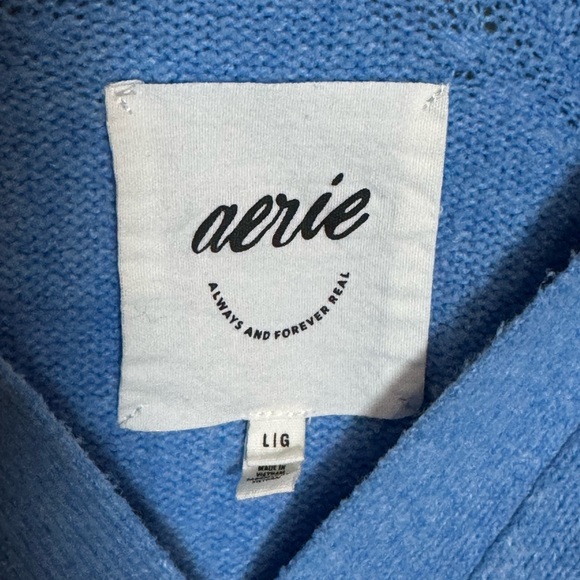 Aerie Oversized Blue unREAL V-Neck Baggy Collared Polo Sweater - Large - Picture 6 of 16